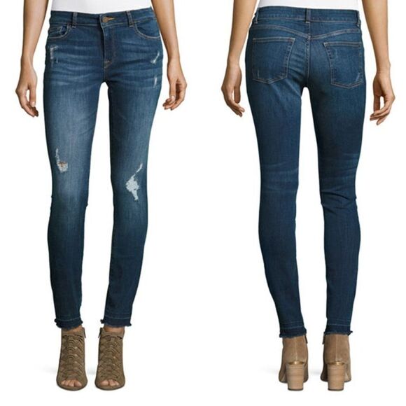 DL1961 Premium Denim Florence Instasculpt Skinny Jeans Strive Blue Frayed HEMMED - Picture 1 of 16